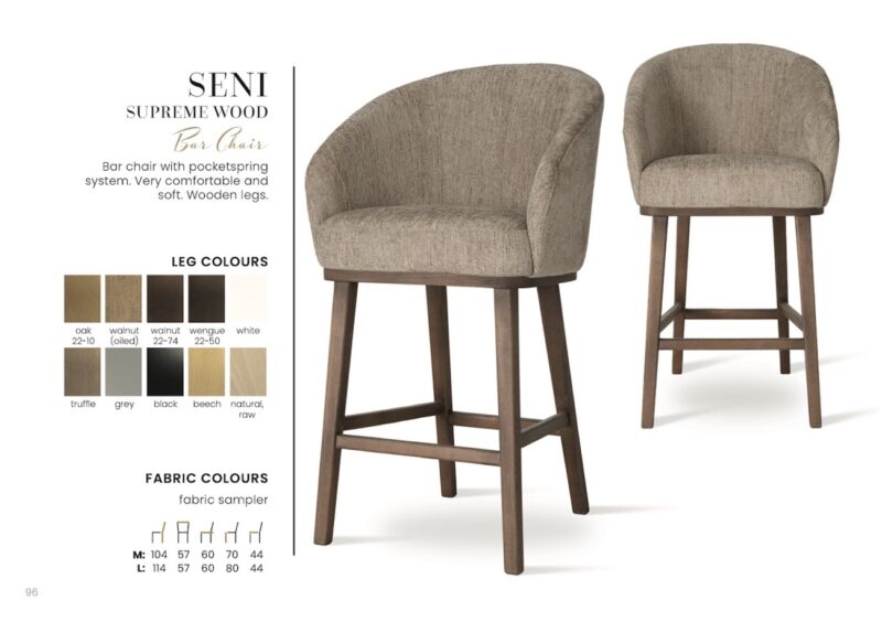 SENI SUPREME WOOD bárszék M | táskarugós bárszék, választható szövet / lábszín
