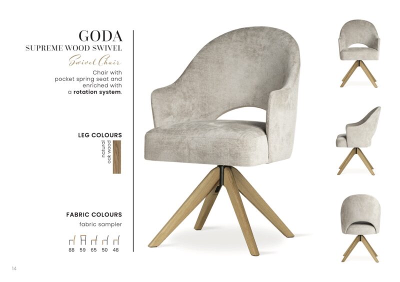 GODA SUPREME WOOD étkezőszék | táskarugós forgó étkezőszék, választható szövet / natúr tölgy lábbal