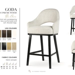 GODA SUPREME WOOD bárszék L | táskarugós bárszék, választható szövet / lábszín