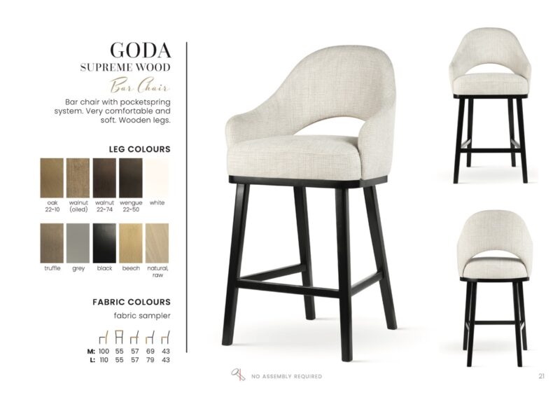 GODA SUPREME WOOD bárszék L | táskarugós bárszék, választható szövet / lábszín