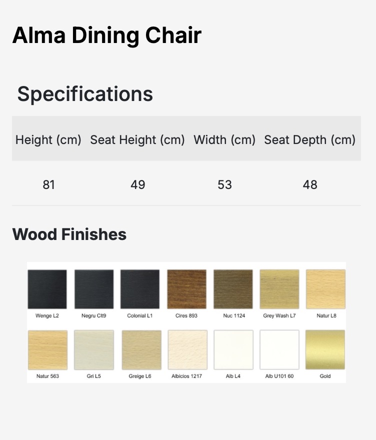 ALMA szék I tömörfa I választható szövet / lábszín