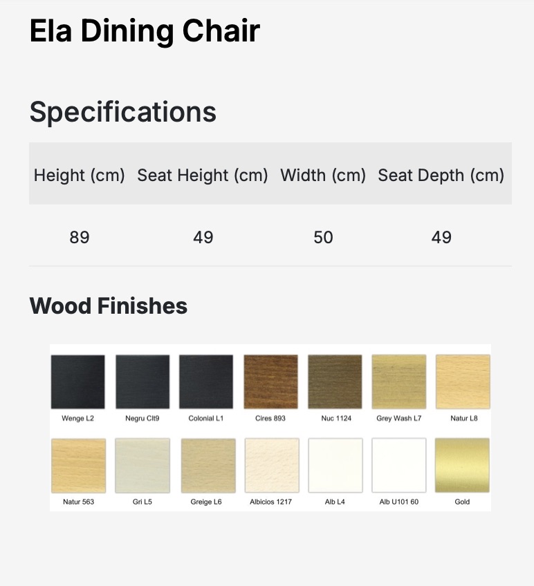 ELA szék I tömörfa I választható szövet / lábszín