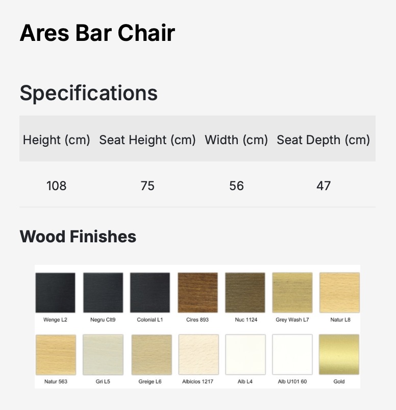 ARES bárszék I tömörfa I választható szövet / lábszín