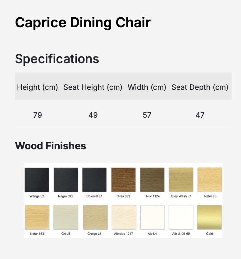 CAPRICE szék I tömörfa I választható szövet / lábszín